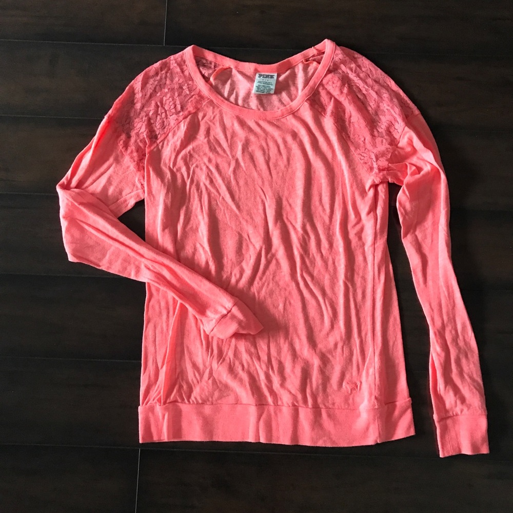 PINK Lace Shoulder Tee